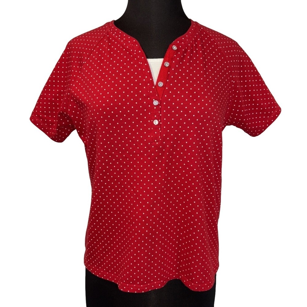 Jason Maxwell Polka Dot Top Women's Size L Red White Short Sleeves Layered